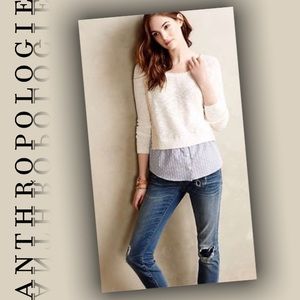 💙 Anthropologie Cream Layered Knit Sweater